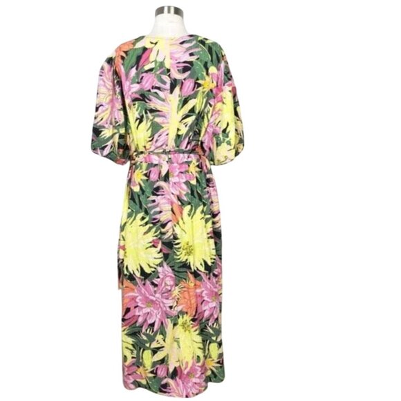 H&M Puff Sleeved Wrap Dress Green/Floral Bright Tropical XXL - Picture 5 of 7
